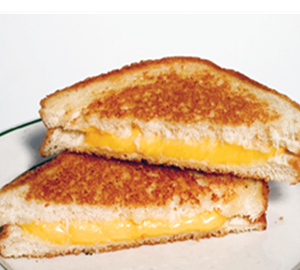grilled cheese sandwich cut in two triangle slices